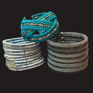 Boho Y2K Beaded Cuff Bracelet Trio w/ Eclectic, Indie, Festival Vibes